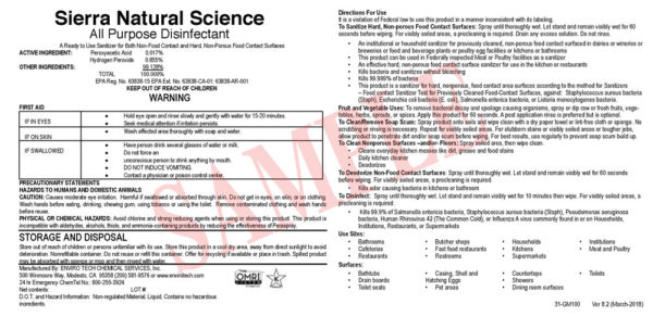 SNS All Purpose Disinfectant Label