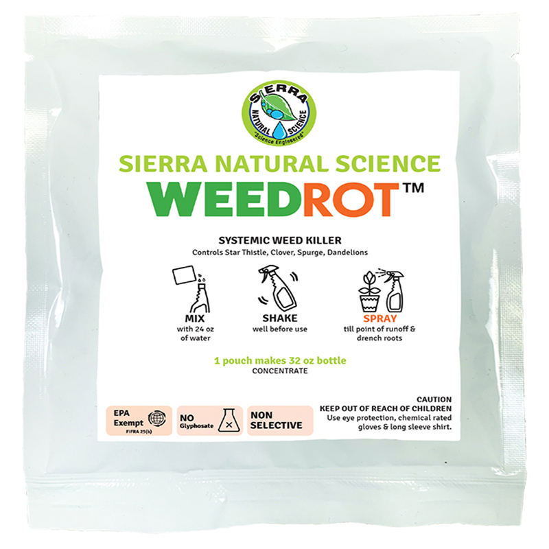 Purchase WeedRot natural weed control ready to use pouch, square with details label